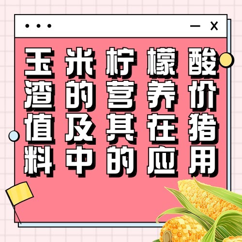 玉米柠檬酸渣的营养价值及其在猪料中的应用