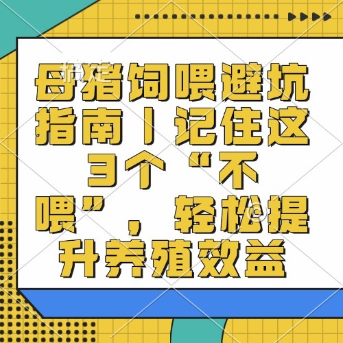 母猪饲喂避坑指南｜记住这3个&ldquo;不喂&rdquo;，轻松提升养殖效益