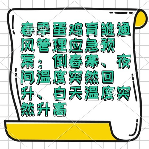 春季蛋鸡育雏通风管理应急预案：倒春寒、夜间温度突然回升、白天温度突然升高