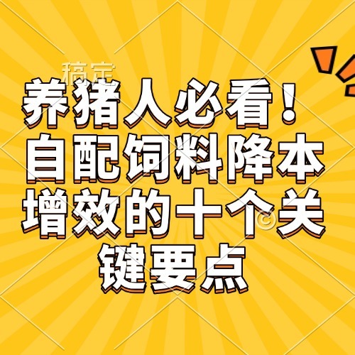 养猪人必看！自配饲料降本增效的十个关键要点