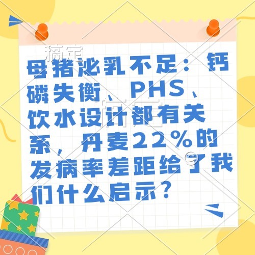 母猪泌乳不足：钙磷失衡、PHS、饮水设计都有关系，丹麦22%的发病率差距给了我们什么启示？